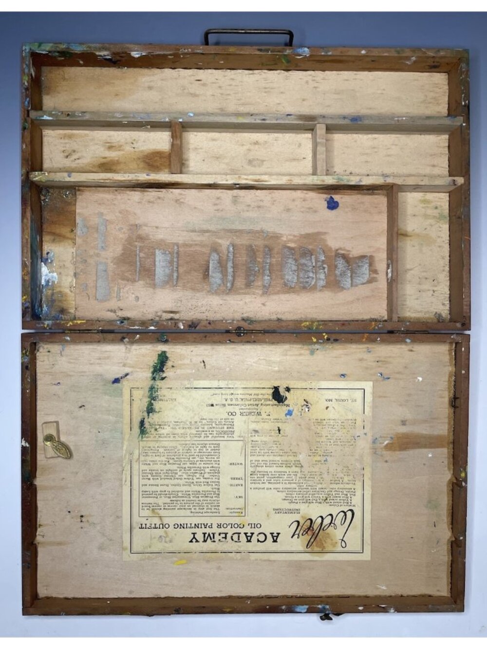 Mid-Century Retro Vintage F. Weber Oil Paint Artists Case Dovetailed Wooden Box